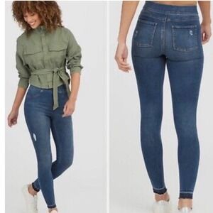 Spanx Distressed Denim Frayed Hem Skinny Jeans | Control | Medium Blue | Size M
